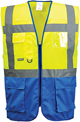 Gilet executive Warsaw jaune royal C476 - M - bandes réfléchissantes, 7 poches, certifié CE_0