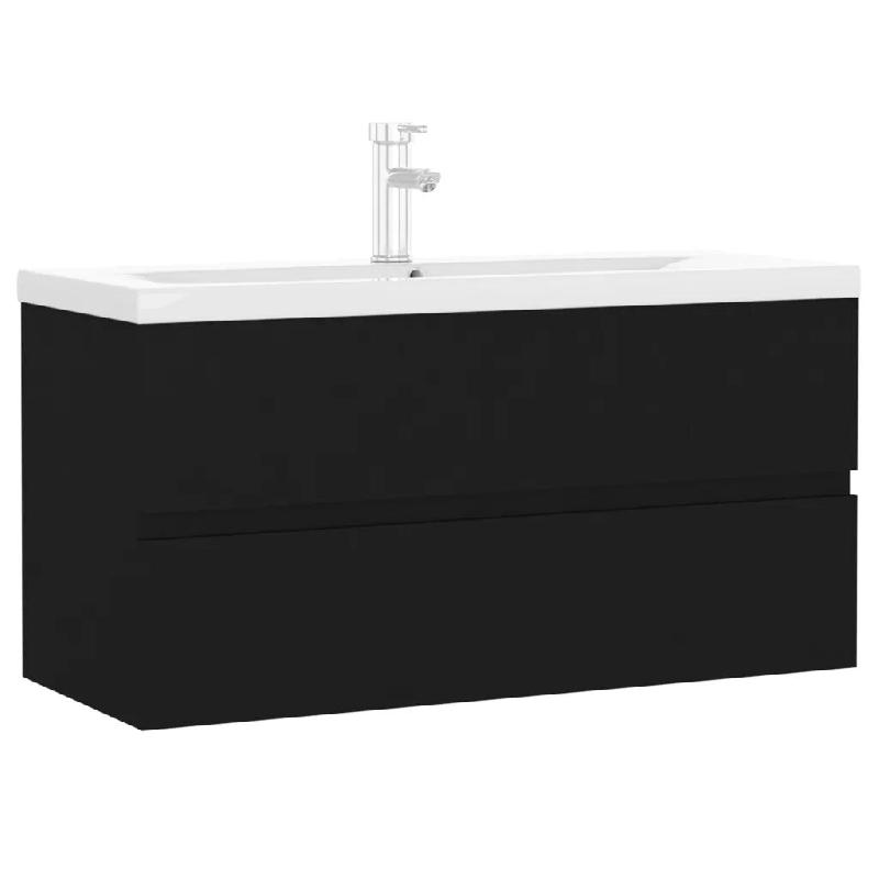 Helloshop26 - Armoire d'évier contemporaine avec lavabo intégré 90 x 38,5 x 45 cm espace de rangement design noir bois d'ingénierie 02_0055094 - n_0