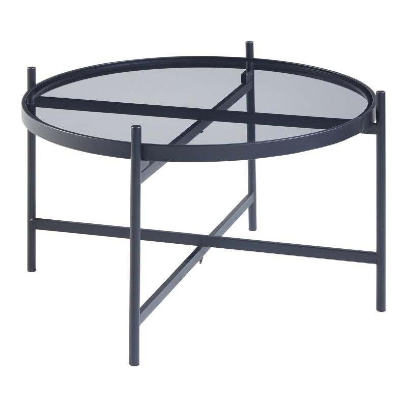 Helloshop26 - Table basse console d'appoint avec plateau rond en verre trempé de 5 mm métal 61 x 40 cm noir 03_0010817 - 3000225423797_0