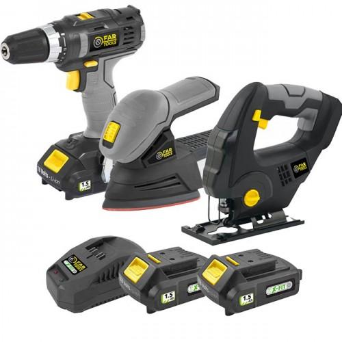 KIT MACHINES POUR AMÉNAGEMENT INTÉRIEUR + BATTERIES + CHARGEUR FARTOOLS