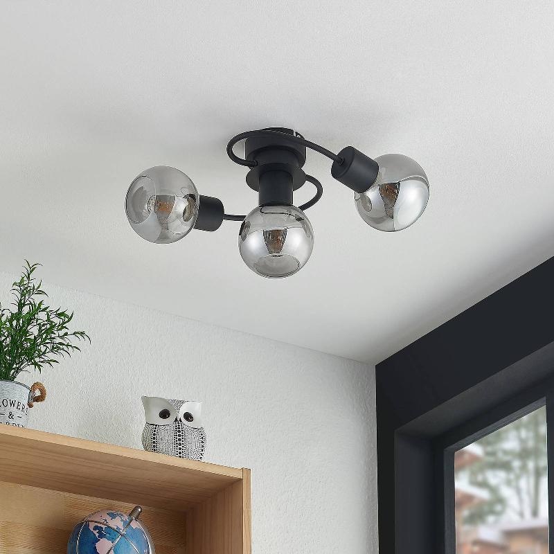 LINDBY PLAFONNIER LED CIALA, 3 LAMPES, NOIR SMOKE