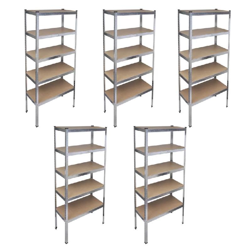 Lot de 5 étagères charge lourde robuste en MDF - 180 cm de rangement - Acier avec revêtement zinc - Capacité totale 875 kg_0