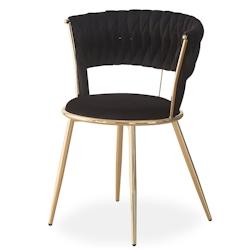 Lot de 8 chaises design au dossier arrondi style maillage Varadian Velours Noir et Métal Or - noir 3327480079119_0