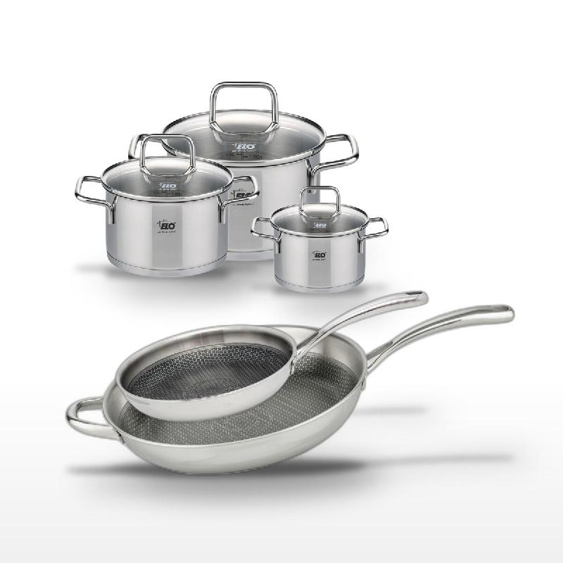 Lot Poêles 28/32cm et Faitouts 12/16/20cm Elo Relief Evolution - gris inox 3176239955811_0