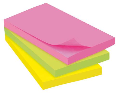 LOT DE 6 - NOTES REPOSITIONNABLES COULEURS ASSORTIES BRUNEAU 75 X 125 MM - BLOC DE 100 FEUILLES