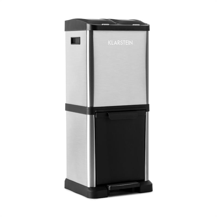 Ökosystem² - Klarstein - Poubelle de tri sélectif à pédale - 45L, 3 compartiments, acier inoxydable_0