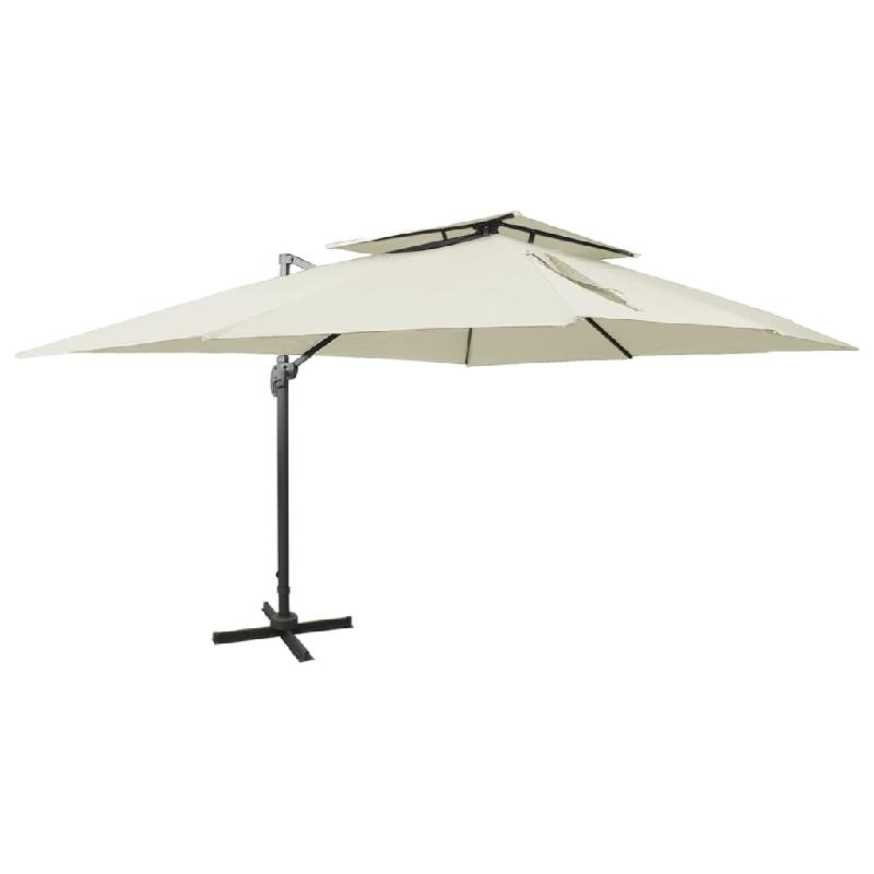 Parasol de jardin déporté avec double plateau sable 400 x 300 cm Modèle Titan Marine Plus - 312369_0