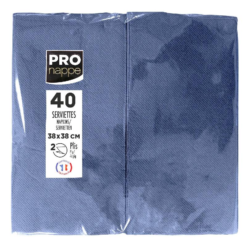 Pronappe - Réf.SV623910I - Carton de 1200 Serviettes ouate 2 plis - papier micro gaufré - pliées 1/8 - 38x38 cm - 30 paquets de 40 serviettes Bleu_0