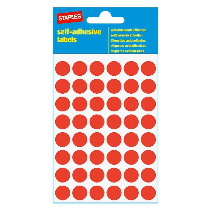 STAPLES PASTILLE ADHÉSIVE COULEUR - STAPLES - Ø 12 MM - COLORIS ROUGE - 240 PASTILLES