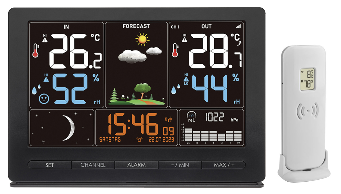 Station météo LCD couleur - Thermomètre - Hygromètre intérieur/extérieur - Pression atmosphérique - Phases de lune - 3518T_0