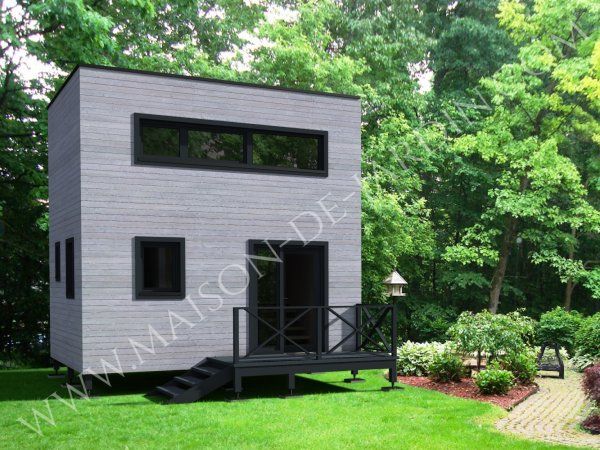 Studio de jardin Nice 37m² - maison de jardin en ossature bois avec mezzanine et façade grise_0
