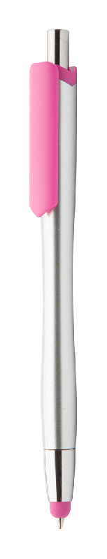 Stylo à bille stylet en plastique - corps argenté - embout stylet coloré - encre bleue_0