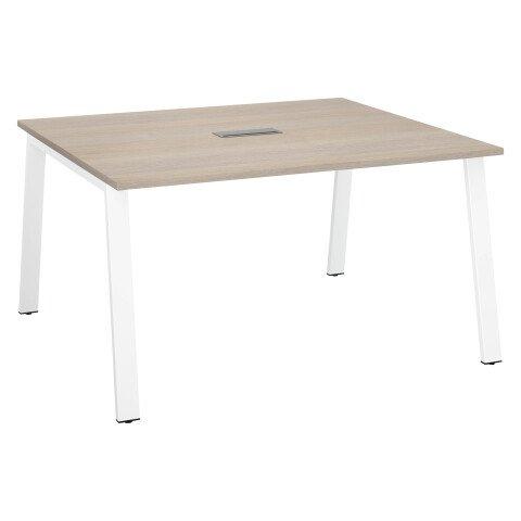 TABLE DE RÉUNION MODULABLE ECLA CHÊNE GRIS L 140 X P 126 PIÈTEMENT MÉTAL BLANC