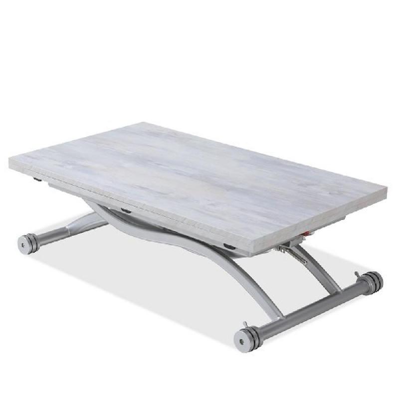 Table basse relevable extensible HIRONDELLE - compacte, finition vintage, 100 x 57/114 cm, réglable en hauteur de 35 à 76 cm_0