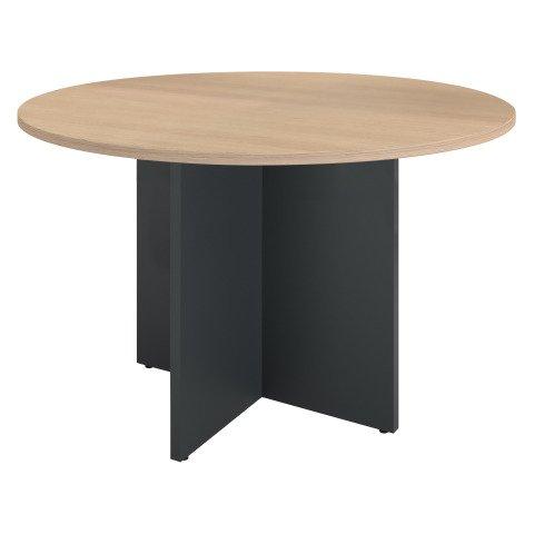 TABLE RONDE 120 CM PLATEAU CHÊNE CLAIR PIEDS CROIX PLEIN BOIS ANTHRACITE EXCELLENS