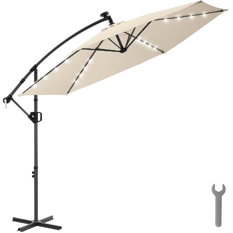 TecTake GmbH Artemis Parasol déporté solaire LED 360° - protection UV 50+ - beige 3x3m - parasol terrasse pied croisé - 406557 - beige acier 406557_0