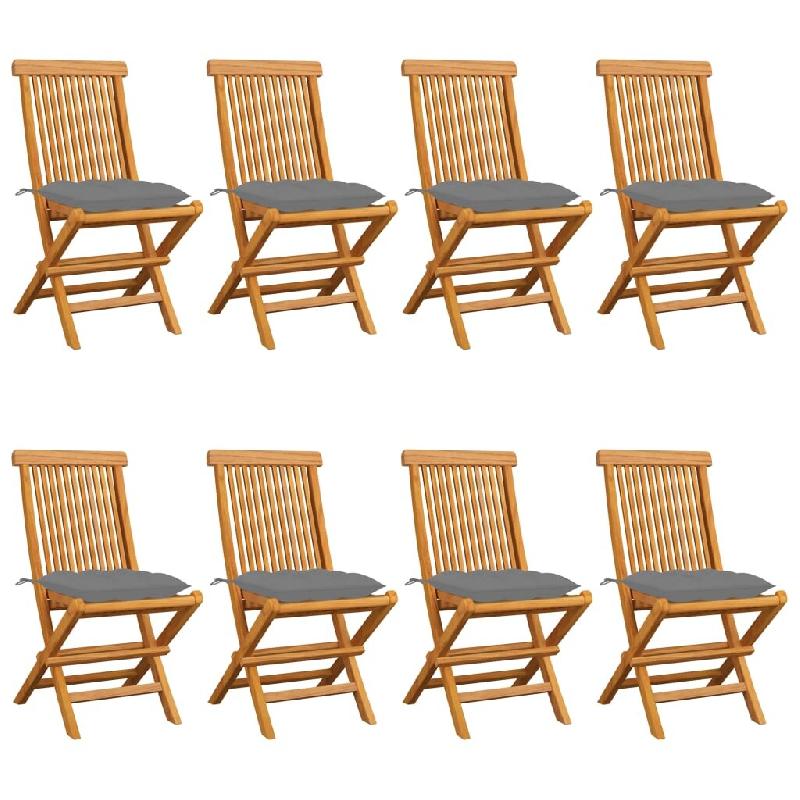 VidaXL Chaises De Jardin Et Coussins Gris Lot De 8 Bois De Teck Massif - gris 3072933_0