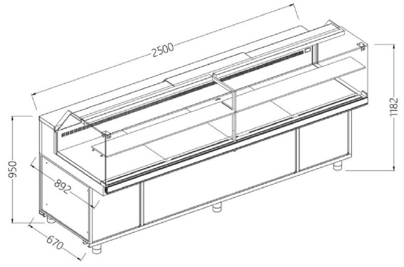 Vitrines réfrigérées ventilées pour les snacks vitres basses groupe à distance avec réserve - 2500x892x1182 mm - VB25XR/R_0