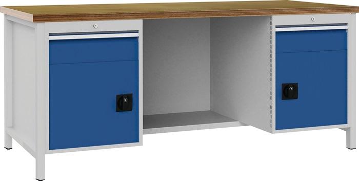 Établi bleu séc., RAL 5005 gris clair, RAL 7035 l2000xH859xP750 mm Hêtre multiplex 40 mm 2 tiroirs 2 portes BEDRUNKA+HIRTH_0
