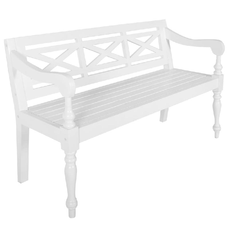 Banc banquette Batavia - 123 x 50 x 81 cm - Bois d'acajou massif blanc - 02_0010851_0