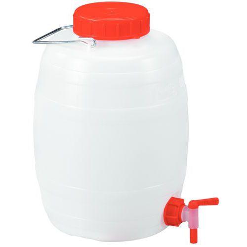 Bidon en plastique rigide pouvant contenir 20 litres et bouchon inclus  pouvant adapter un robinet ou une pompe.