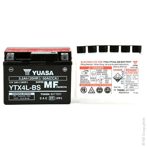 Batterie moto Yuasa YTX4L-BS - 12V 3Ah - AGM sans entretien - 50A CCA_0