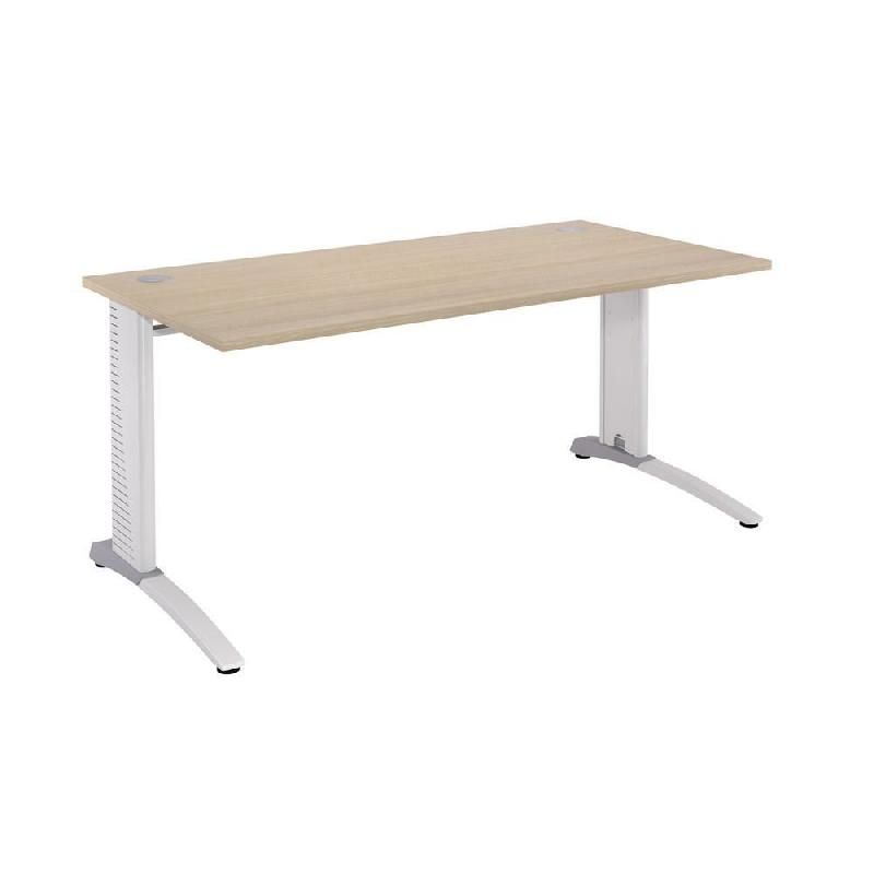 BUREAU DROIT BIOSPACE 2 - L. 160 X P. 80 CM - PLATEAU CHÊNE - PIEDS L BLANC - EMBASE 'FRAMBOISE'
