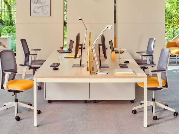 Bureau Bench 4 personnes Yogi - pratique et pas cher - Dimensions L120/140/160 x P70/80 cm - Plateau mélamine 28mm - Piètement métal - Garantie 3 ans_0