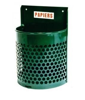 Corbeille en métal - 30 litres - fixation murale ou sur pied - fond ouvrant à clé optionnelle - vert RAL 6005_0