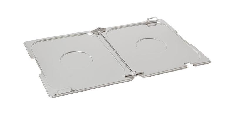 COUVERCLE À CHARNIÈRE GN 1/1 RIEBER EN ACIER INOXYDABLE AVEC LOGEMENT POUR CUILLÈRE ET POIGNÉE DÉCOUPÉE, MOD. 1131 A, A-L-G