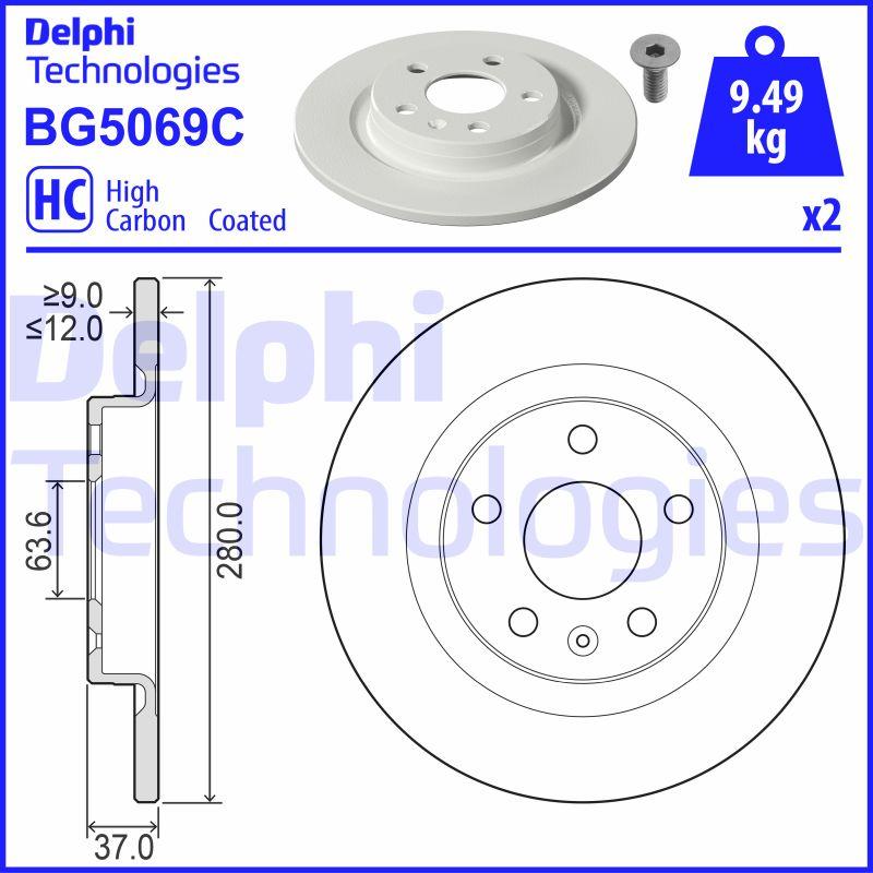 Disque de frein Delphi BG5069C - boîte de 2 disques - arrière - type plein_0