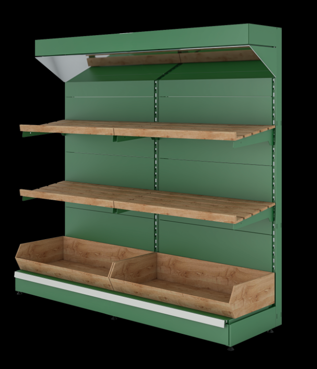 Étagères primeur pour supérettes - 2 x 2 m - Présentoir fruits et légumes avec paniers et miroir_0