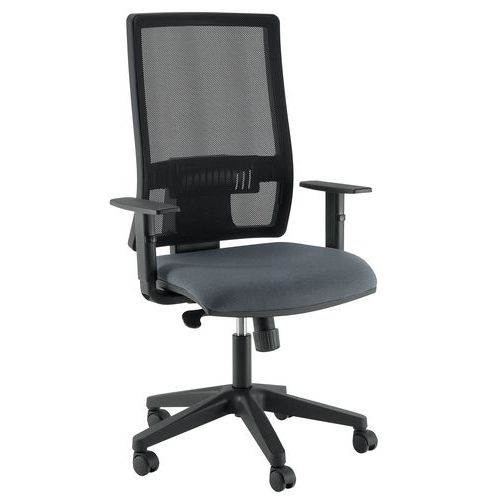 FAUTEUIL OFFICE SANS TÊTIÈRE PIÈTEMENT NOIR ASSISE GRISE - MANUTAN EXPERT