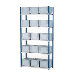 Kit rayonnage 5 niveaux 40 x 100 x 200cm avec 15 bacs 40 x 30cm et recouvrements bois PROVOST - bleu acier 340041140_0