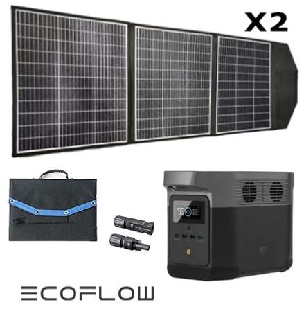 Kit station de charge portable 1400w - 882wh ecoflow delta mini avec deux panneaux solaires pliables 135w_0