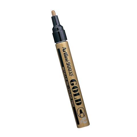 LOT DE 12 - MARQUEUR ARTLINE PERMANENT POINTE MOYENNE CONIQUE 2.3MM TOUS SUPPORTS CORPS MÉTAL ENCRE PIGMENTÉE RÉSISTE EAU COULEUR OR