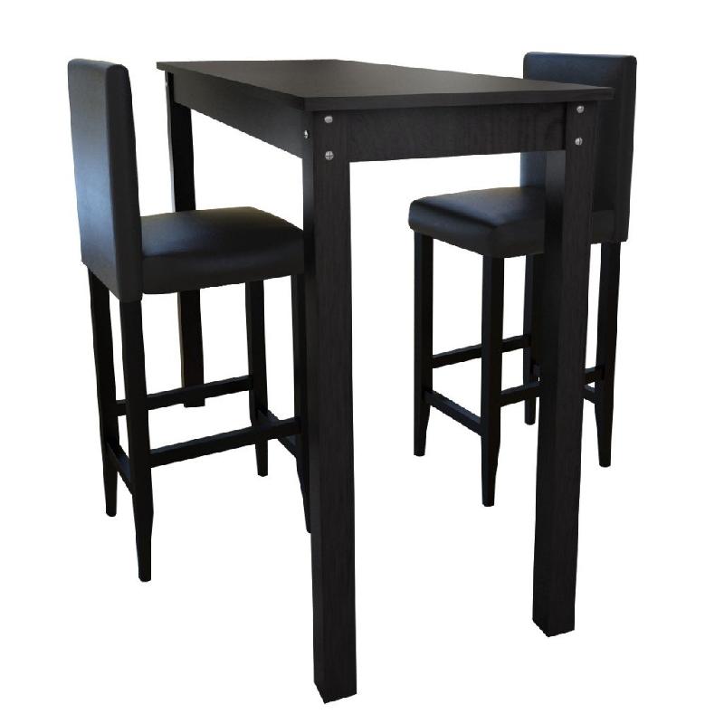 Lot de 2 tabourets de bar noirs avec table haute - Dimensions et matériaux en bois et MDF_0