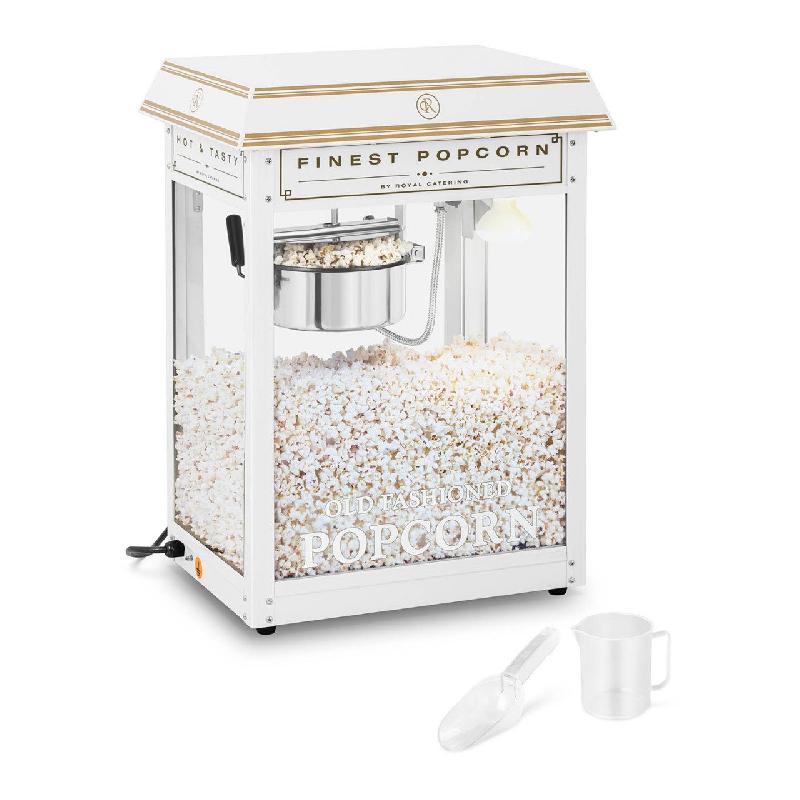 Machine à popcorn blanc et doré - 1600W - 5 à 6 kg/h (16 l/h) - Acier inoxydable et Téflon_0