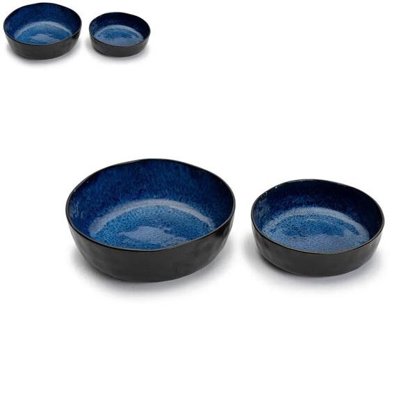 MAISON TILA ART DE RECEVOIR Maison Tila Saladiers Moyen et grand de 20cm et 25cm, set de 2 pièces, Collection Lapiz - bleu Grès 3760099522728_0