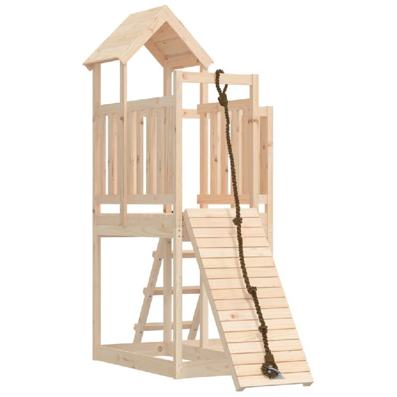 Maisonnette de jeu en bois massif de pin avec mur d'escalade - 229 x 107 x 214 cm - Réf : 02_0004812_0