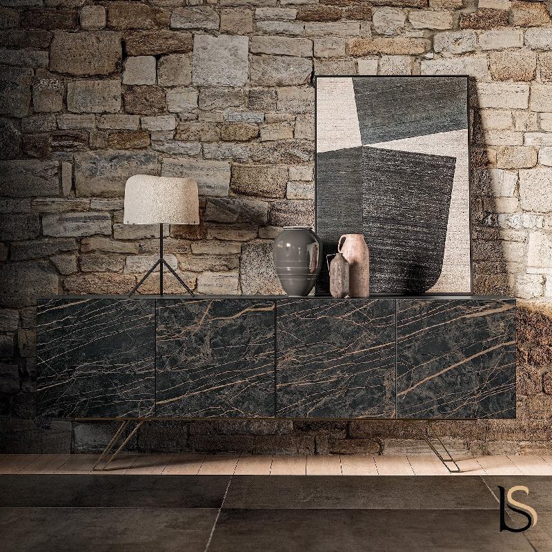 Meuble 4 portes Bloom - Quadrifoglio. - Noir désire brillant, Or, Laqué anthracite / noir désire brillant_1