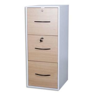 Classeur bois MT International - 3 tiroirs dossiers suspendus - Blanc Hêtre - PPSM/MDF - Dim. 42x101x44 cm_0