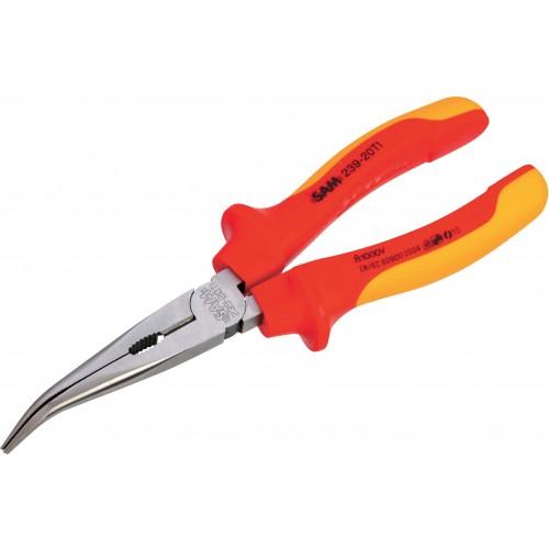PINCE À BEC STRIÉ DEMI-ROND COUDÉ - BRANCHES BI-MATIÈRE ISOLÉES 1000V - LONGUEUR 200 MM SAM OUTILLAGE