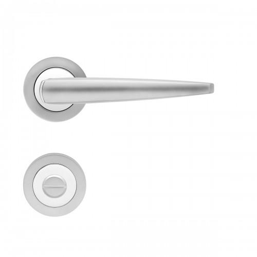 POIGNÉES DE PORTE SUR ROSACES RONDES SÉRIE R 230 DENVER - CHROMÉ SATINÉ - À CONDAMNATION KARCHER DESIGN