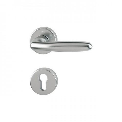 POIGNÉES DE PORTE SUR ROSACES RONDES VERONA - ALUMINIUM FINITION INOX - CLÉ I HOPPE