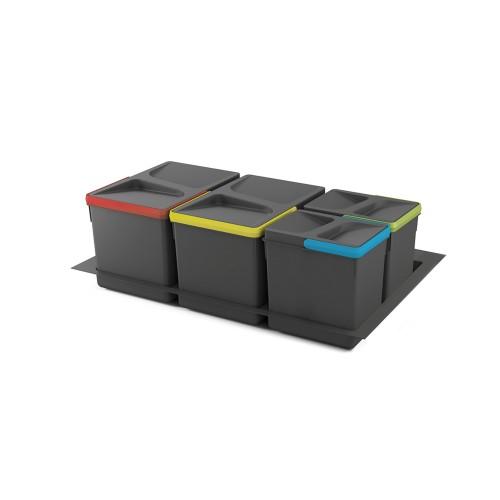 POUBELLES DE RECYCLAGE - 2 X 12L + 2 X 6L - 800MM - PLASTIQUE - GRIS EMUCA