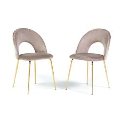 RATTATAN Lot de 2 chaises d’intérieur MARGOT DECORATE en velours, dossier galbé, pieds en métal, élégantes et modernes pour maison ou restauran_0