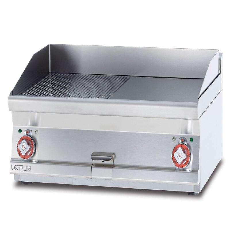 Redcook Fry Top électrique 1/2 strié 1/2 lisse plan de travail 2 zones de cuisson plaque cm.79,5x45 taille 80x60 h28 modèle FTLRT-68ET - 2305_0