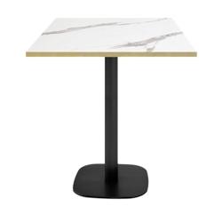 Restootab - Table 70x70cm - modèle Round snack marbre blanc chants laiton - blanc fonte 3760371519064_0