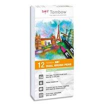 SET DE 12 FEUTRES-PINCEAU ABT DUAL BRUSH PEN DOUBLE ASSORTIS COULEURS PASTELS, AQUARELLABLES